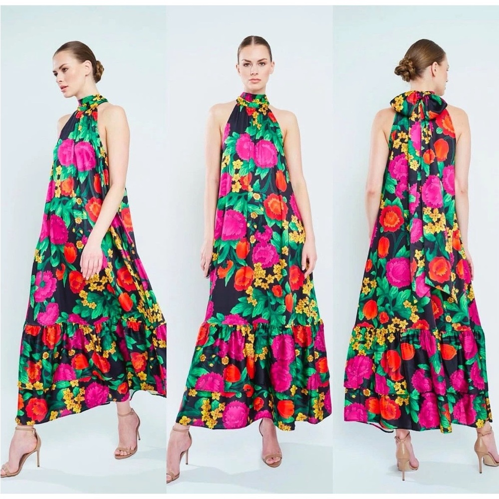 Flora Bea NYC Amadeus Dress, long Floral high neck dress, maxi dress Xs